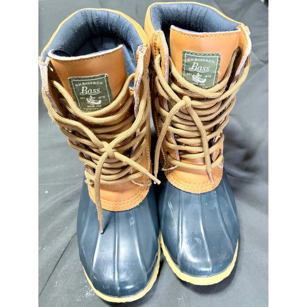 G.H. Bass Harlequin Mens 7M Leather Waterproof Duck Rain Snow Boots Navy Brown